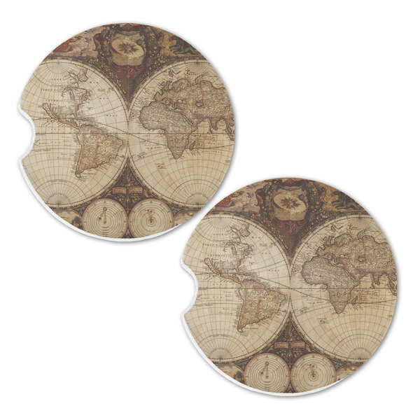 Antique World Map Sandstone Car Coasters - Set of 2