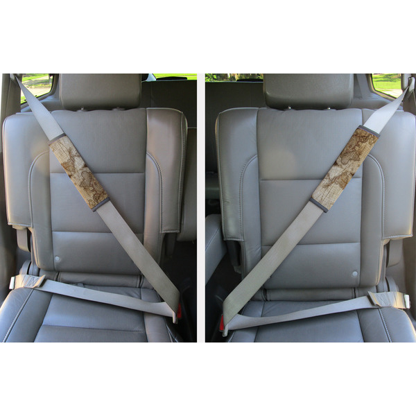 Antique World Map Seat Belt Covers (Set of 2 - In the Car)