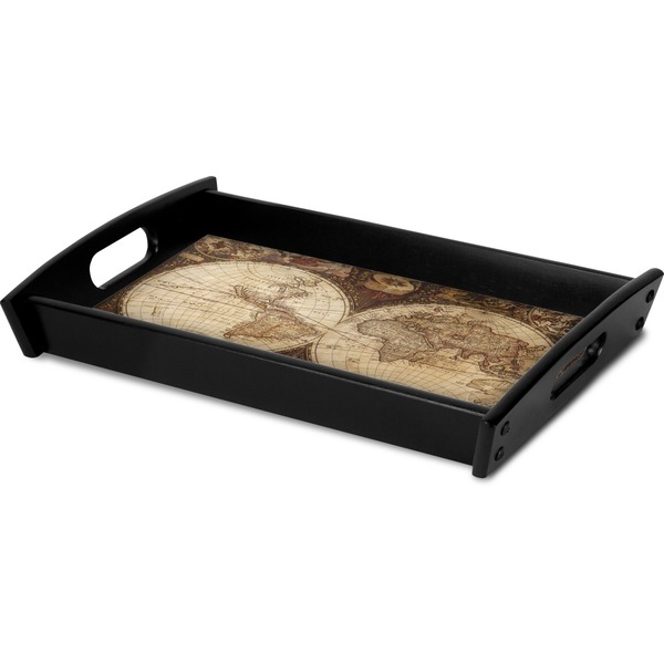 Antique World Map Serving Tray Black - Corner