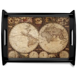 Vintage World Map Black Wooden Tray - Large