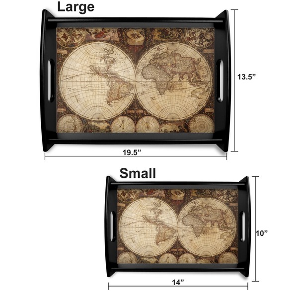 Antique World Map Serving Tray Black Sizes