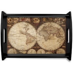 Vintage World Map Black Wooden Tray - Small