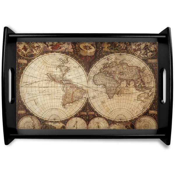 Custom Vintage World Map Black Wooden Tray - Small