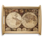Vintage World Map Natural Wooden Tray - Large