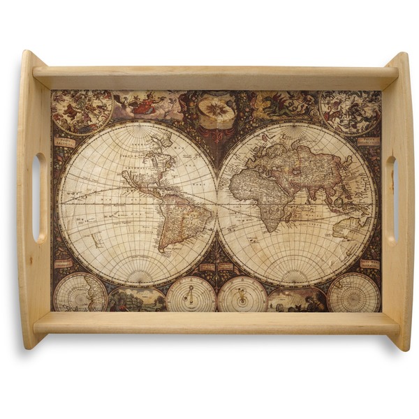Custom Vintage World Map Natural Wooden Tray - Large
