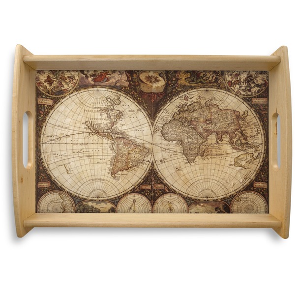 Custom Vintage World Map Natural Wooden Tray - Small