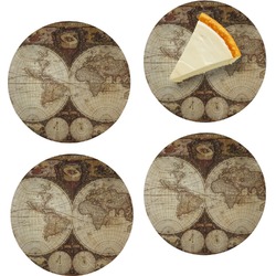 Vintage World Map Set of 4 Glass Appetizer / Dessert Plate 8"