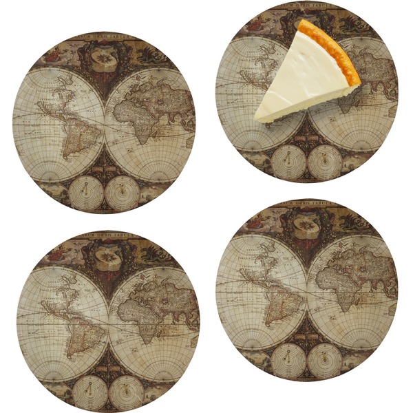Custom Vintage World Map Set of 4 Glass Appetizer / Dessert Plate 8"