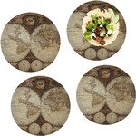 Vintage World Map Set of 4 Glass Lunch / Dinner Plate 10"