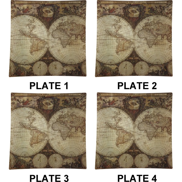 Antique World Map Set of Square Dinner Plates (Approval)