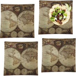 Vintage World Map Set of 4 Glass Square Lunch / Dinner Plate 9.5"