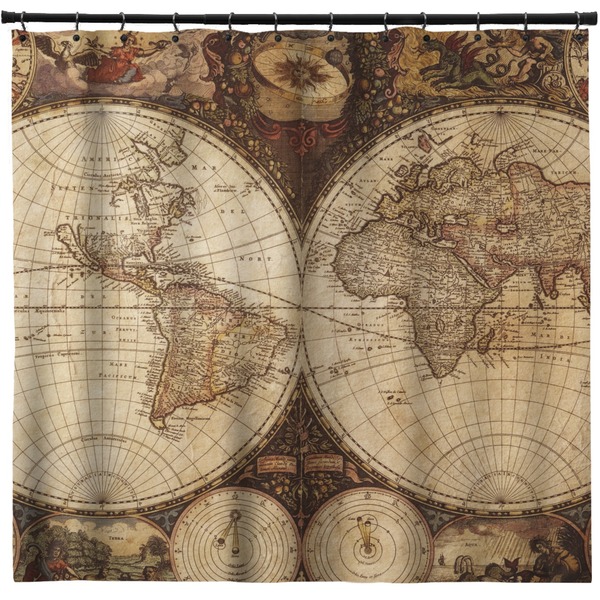 Custom Vintage World Map Shower Curtain - 71" x 74"