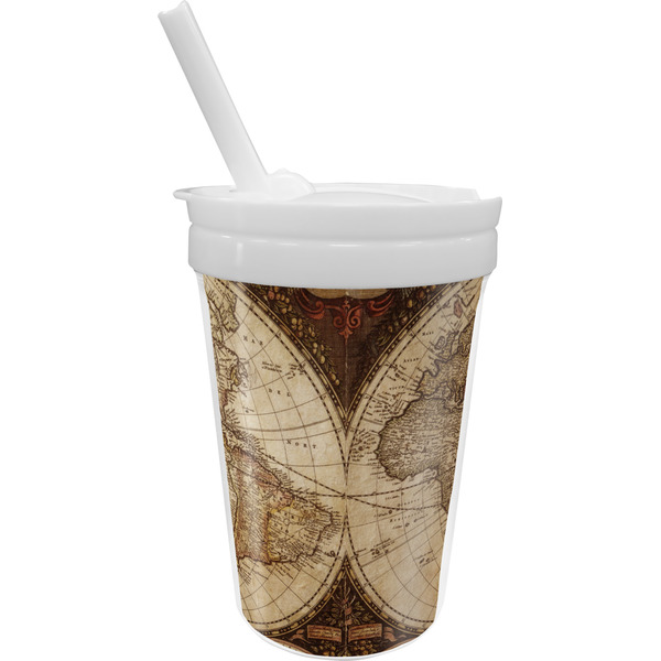 Custom Vintage World Map Sippy Cup with Straw