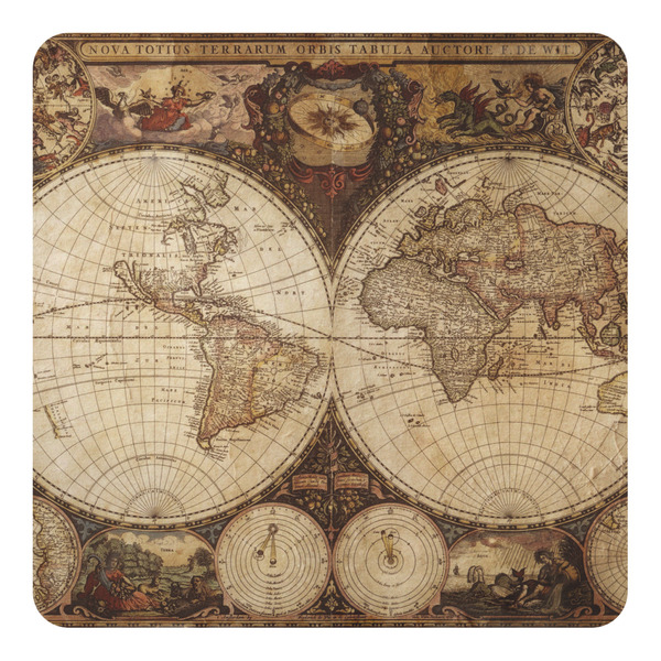 Custom Vintage World Map Square Decal - XLarge