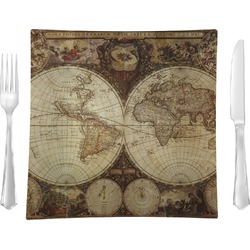 Vintage World Map 9.5" Glass Square Lunch / Dinner Plate- Single or Set of 4