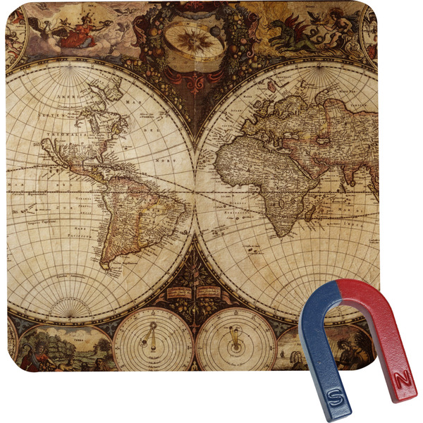 Custom Vintage World Map Square Fridge Magnet