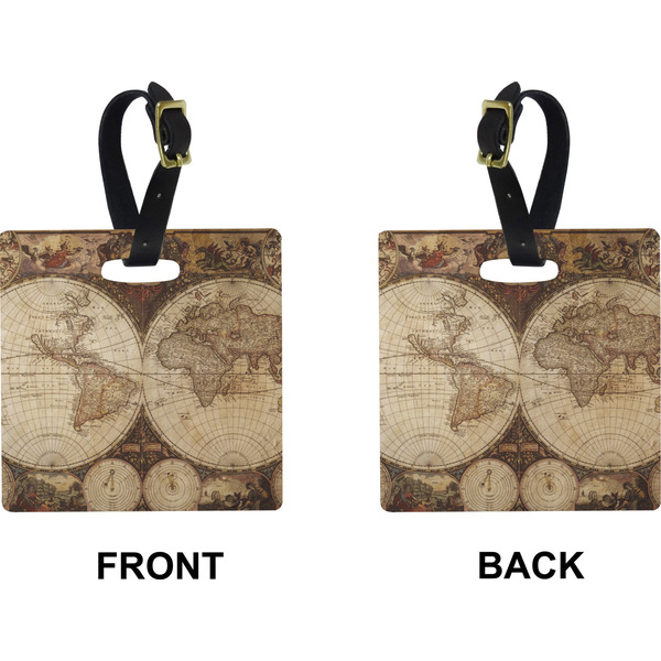 Antique World Map Square Luggage Tag (Front + Back)