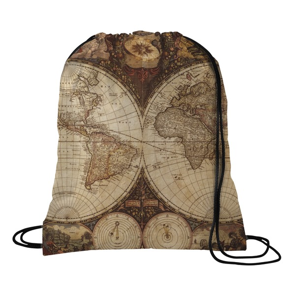 Custom Vintage World Map Drawstring Backpack - Medium