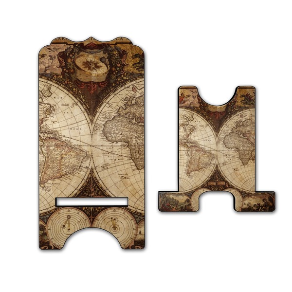 Antique World Map Stylized Phone Stand - Front & Back - Large