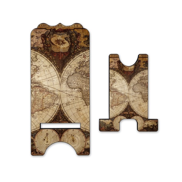 Antique World Map Stylized Phone Stand - Front & Back - Small