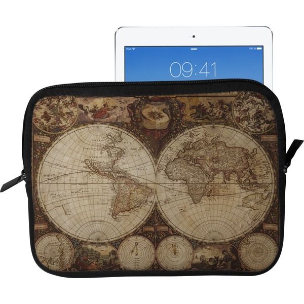 Custom Vintage World Map Tablet Case / Sleeve - Large