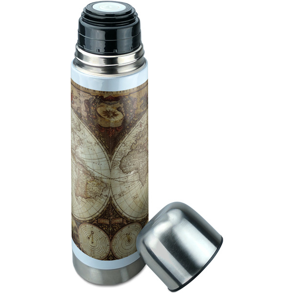 Antique World Map Thermos - Lid Off
