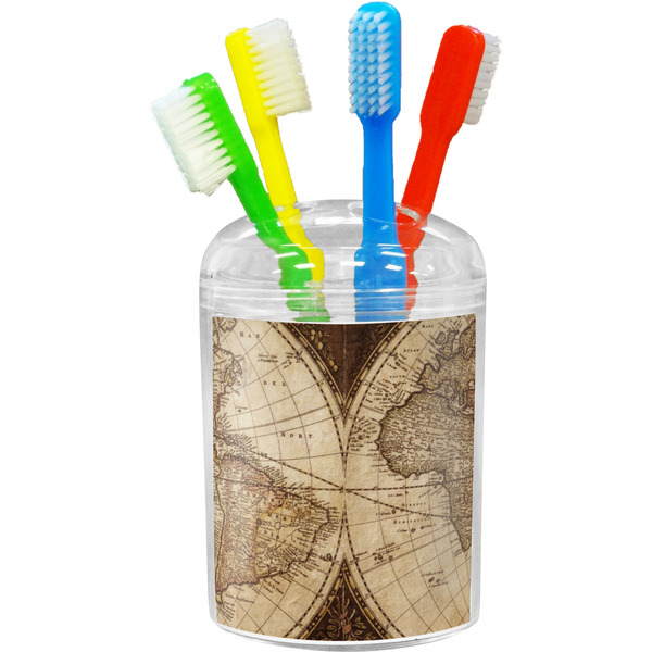 Antique World Map Toothbrush Holder (Personalized)