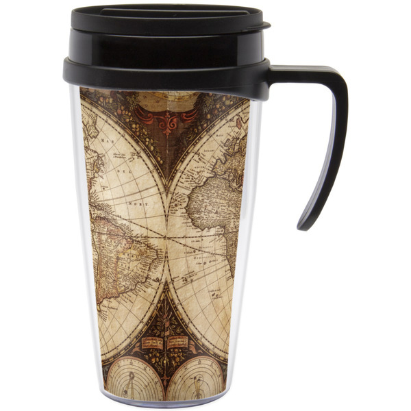 Custom Vintage World Map Acrylic Travel Mug with Handle