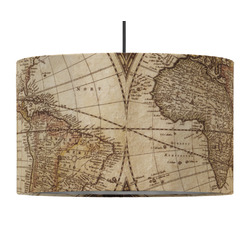 Vintage World Map 12" Drum Pendant Lamp - Fabric