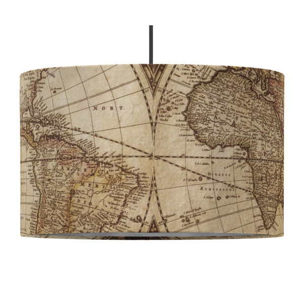 Custom Vintage World Map 12" Drum Pendant Lamp - Fabric