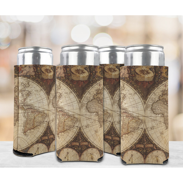 Vintage World Map 12oz Tall Can Sleeve - Set of 4 - LIFESTYLE