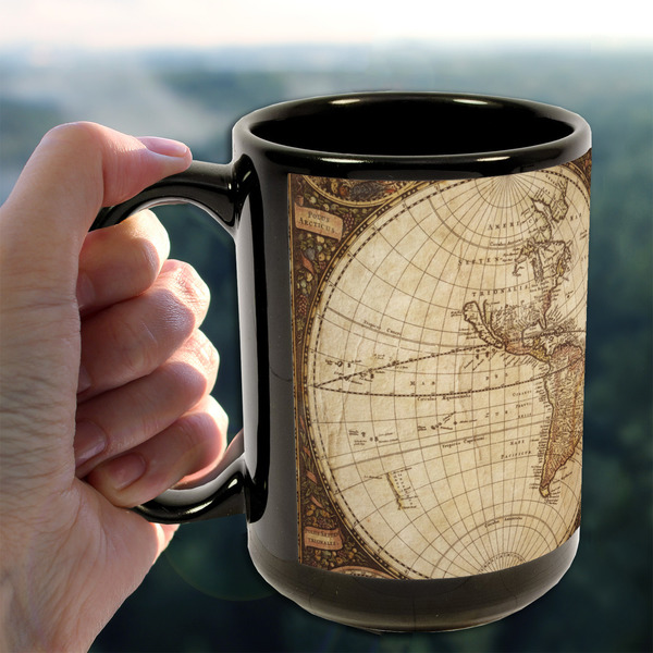 Vintage World Map 15oz. Black Mug - LIFESTYLE