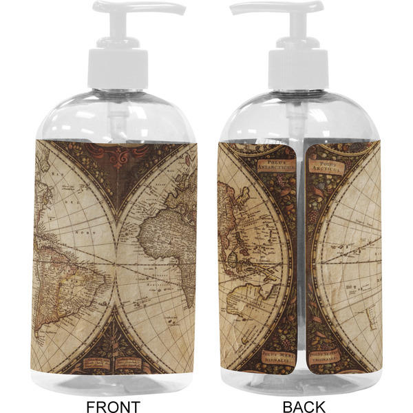 Vintage World Map 16 oz Plastic Liquid Dispenser- Approval- White