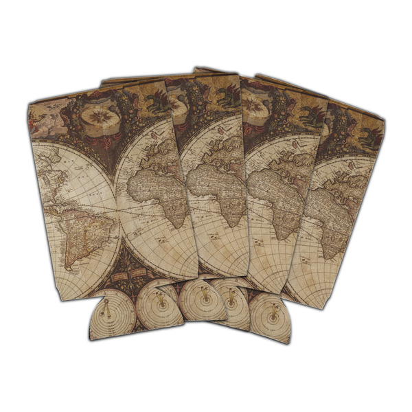 Custom Vintage World Map Can Cooler (16 oz) - Set of 4