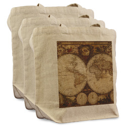 Vintage World Map Reusable Cotton Grocery Bags - Set of 3