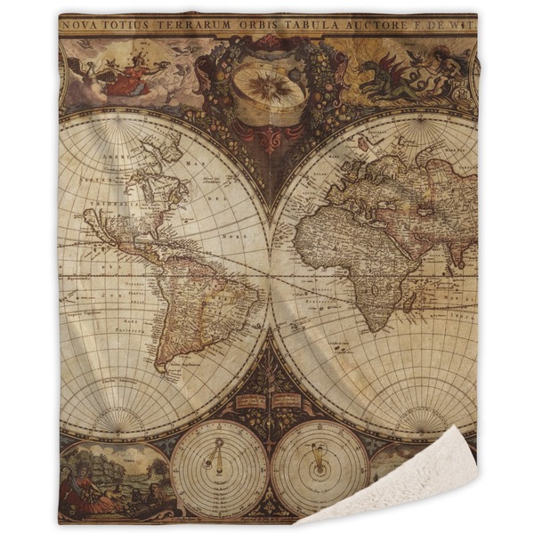 Custom Vintage World Map Sherpa Throw Blanket - 50"x60"