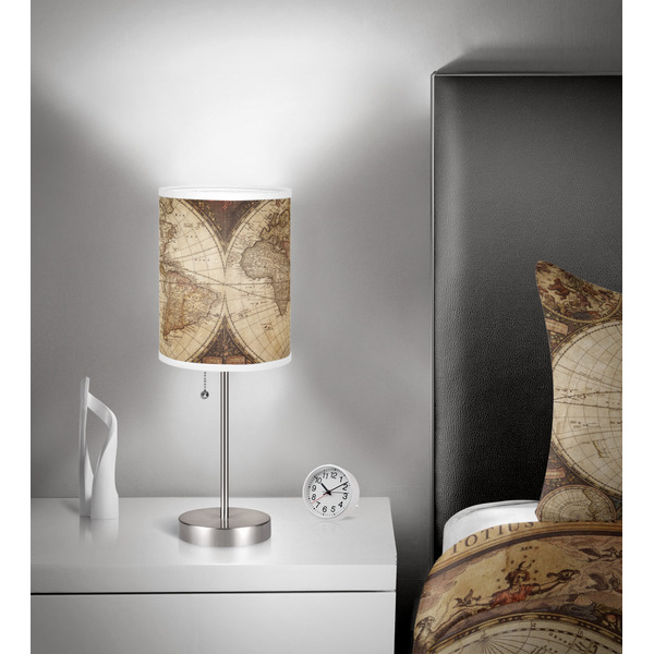 Vintage World Map 7 inch drum lamp shade - in room