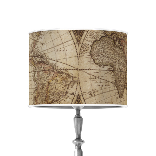 Vintage World Map 8" Drum Lampshade - ON STAND (Poly Film)