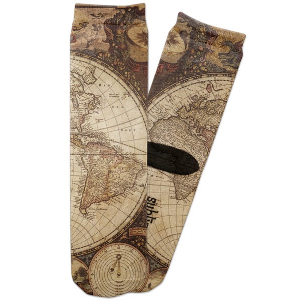 Custom Vintage World Map Adult Crew Socks