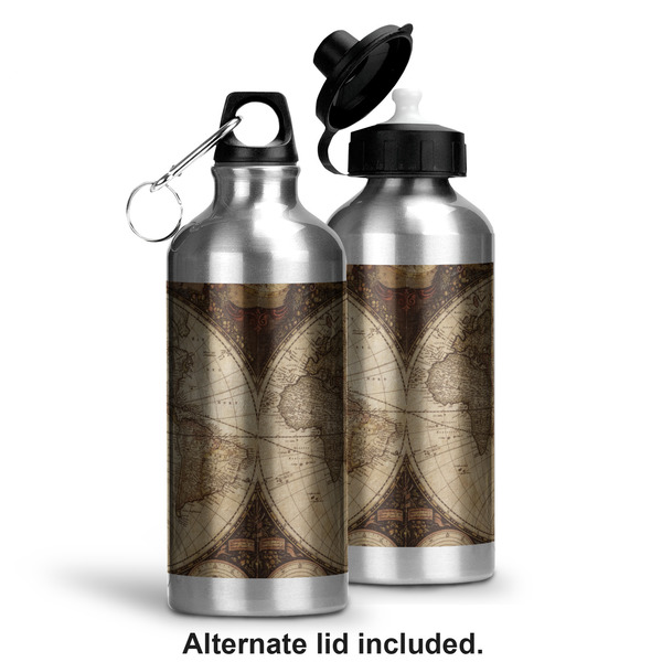 Vintage World Map Aluminum Water Bottle - Alternate lid options