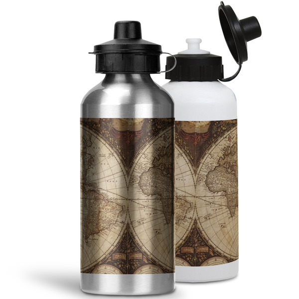Vintage World Map Aluminum Water Bottles - MAIN (white &silver)