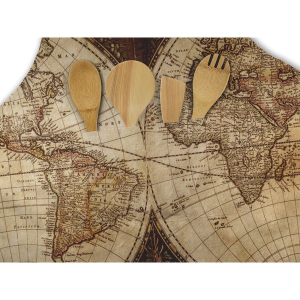 Vintage World Map Apron - Pocket Detail with Props