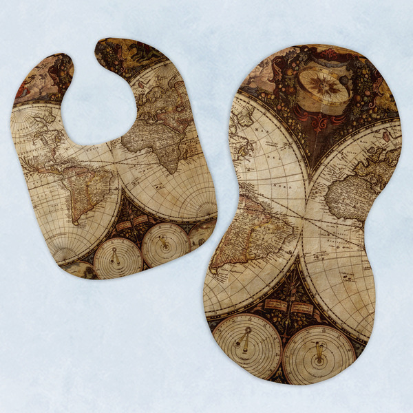 Custom Vintage World Map Baby Bib & Burp Set