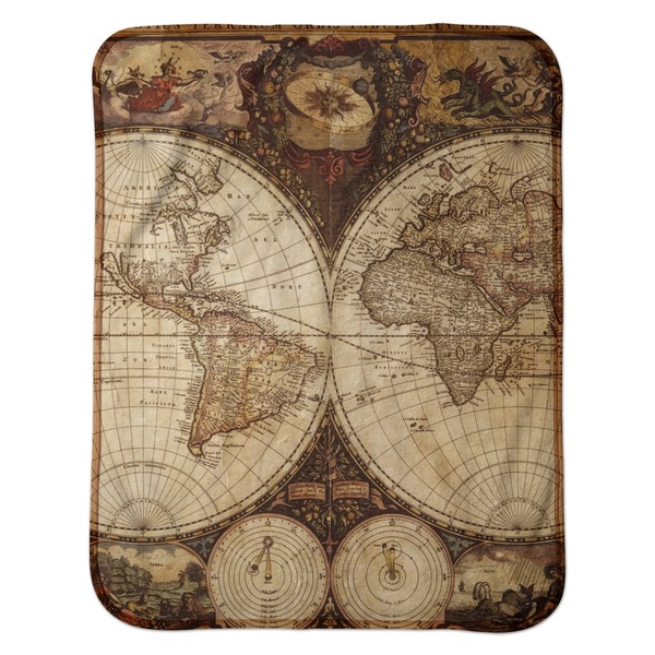 Vintage World Map Baby Sherpa Blanket - Flat