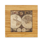 Vintage World Map Bamboo Trivet with Ceramic Tile Insert