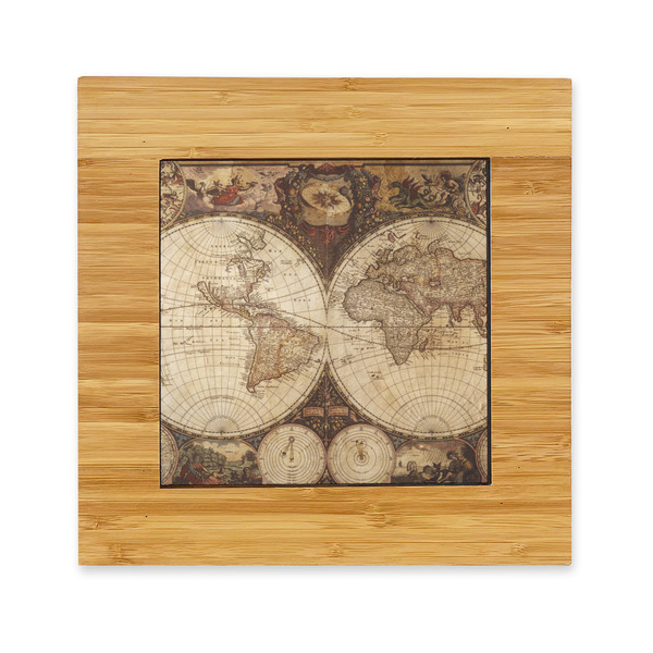 Custom Vintage World Map Bamboo Trivet with Ceramic Tile Insert