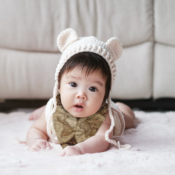 Vintage World Map Bandana Bib - (Lifestyle 2 girl)
