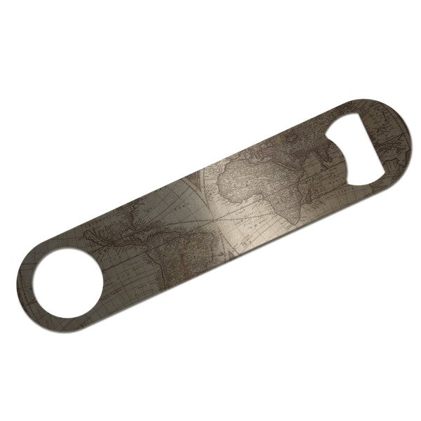 Vintage World Map Bar Opener - Silver - Front