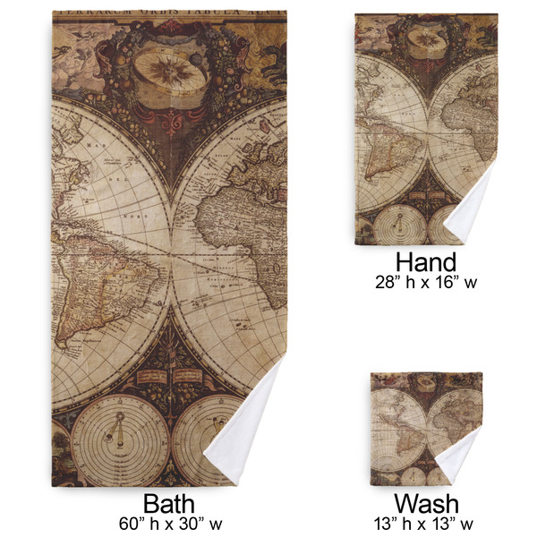 Vintage World Map Bath Towel Sets - 3-piece - Approval