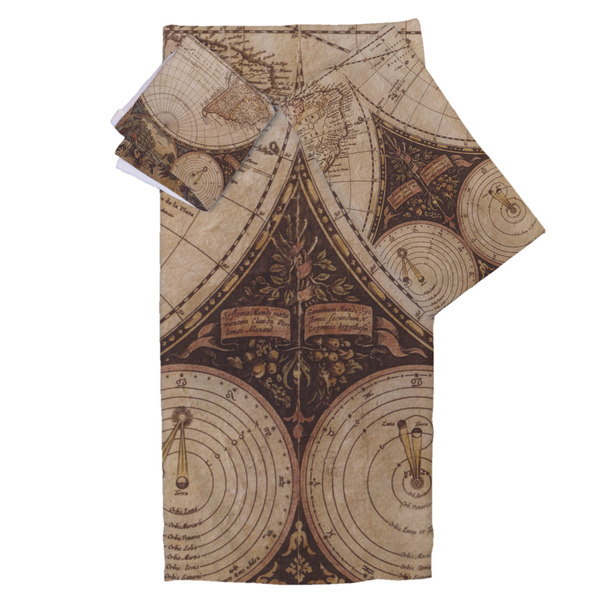 Custom Vintage World Map Bath Towel Set - 3 Pcs